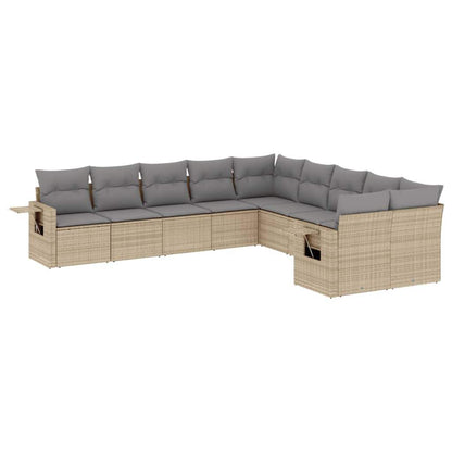 Set Divano da Giardino 10 pz con Cuscini Beige in Polyrattan - homemem39