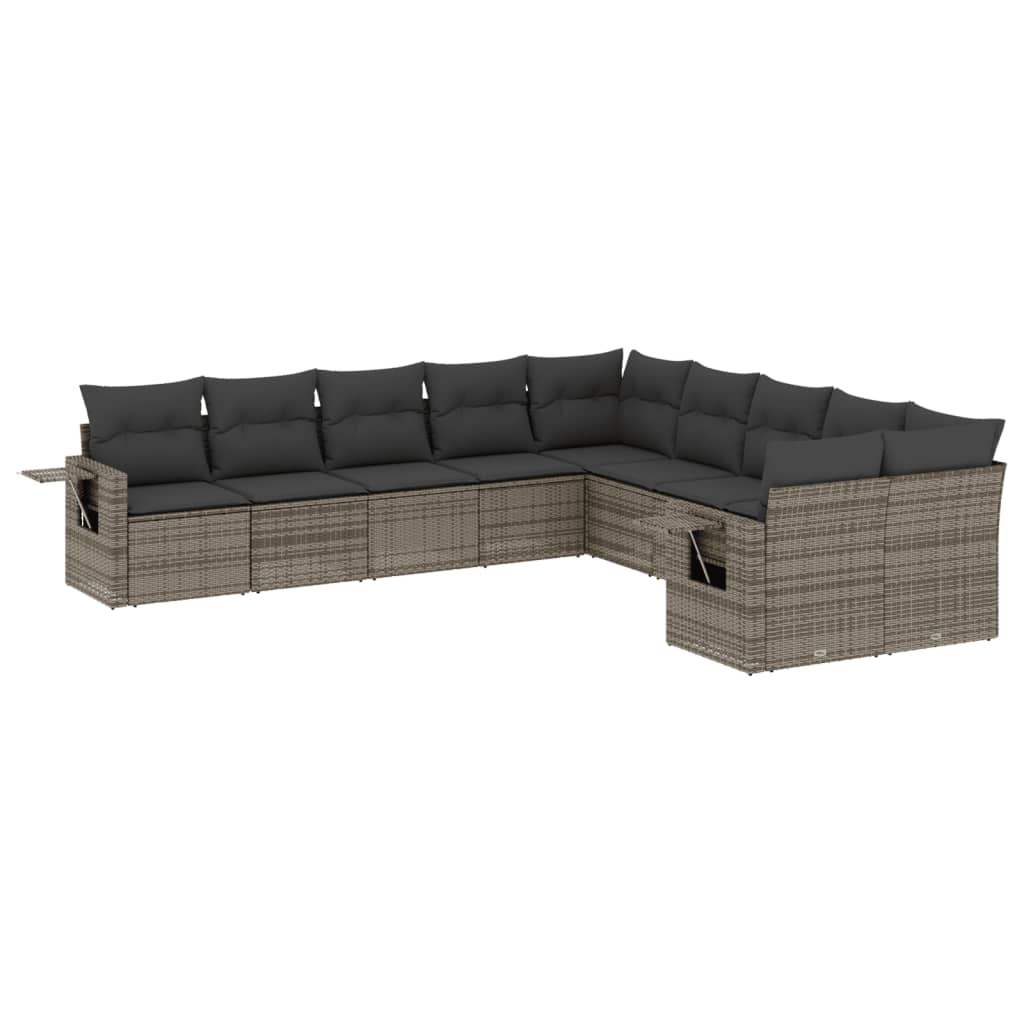 Set Divano da Giardino 10 pz con Cuscini Grigio in Polyrattan - homemem39