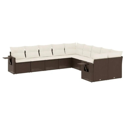 Set Divani da Giardino 10pz con Cuscini in Polyrattan Marrone - homemem39