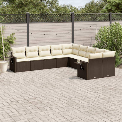 Set Divani da Giardino 10pz con Cuscini in Polyrattan Marrone - homemem39