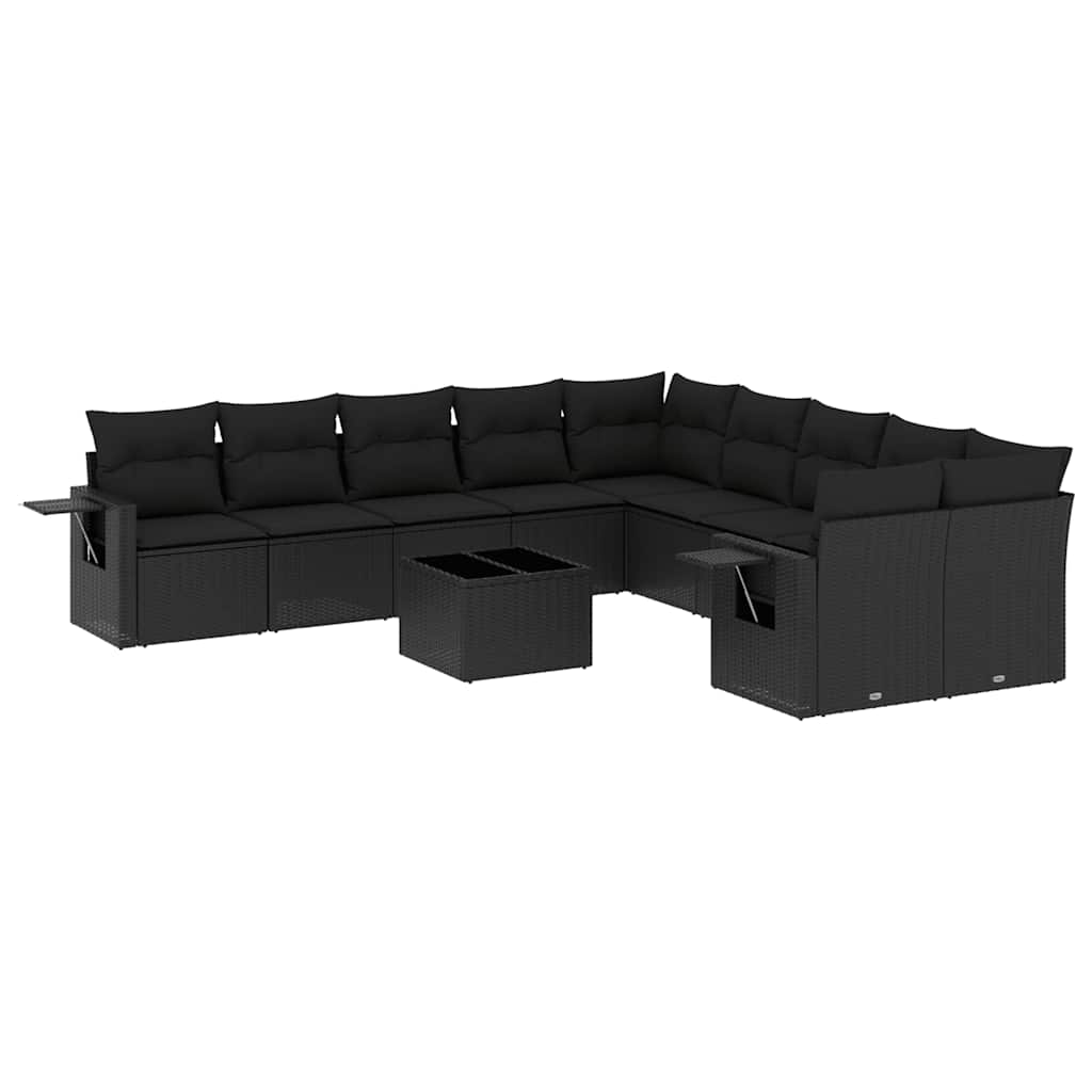Set Divani da Giardino 11 pz con Cuscini in Polyrattan Nero