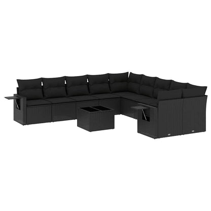 Set Divani da Giardino 11 pz con Cuscini in Polyrattan Nero