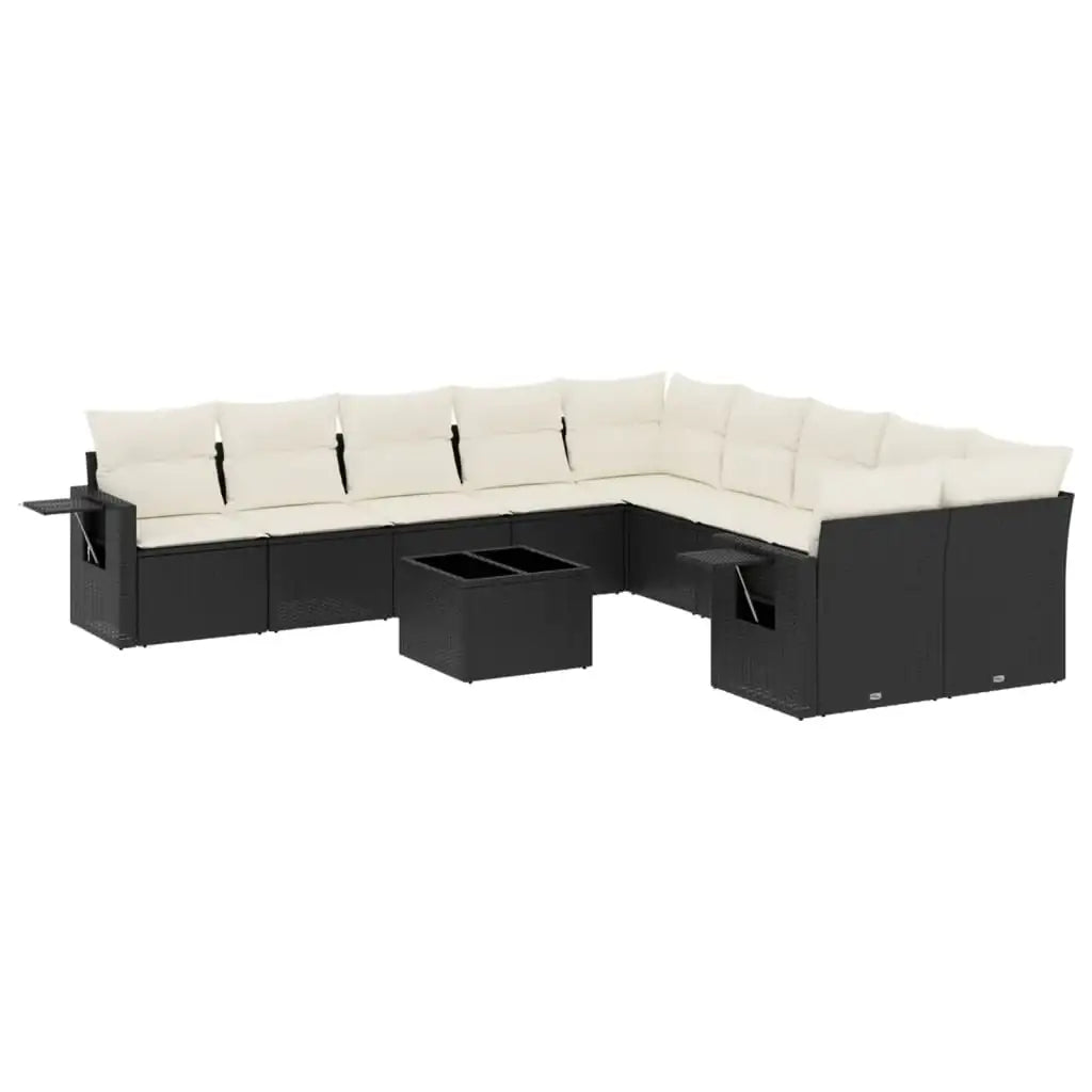 Set Divani da Giardino 11 pz con Cuscini in Polyrattan Nero - homemem39