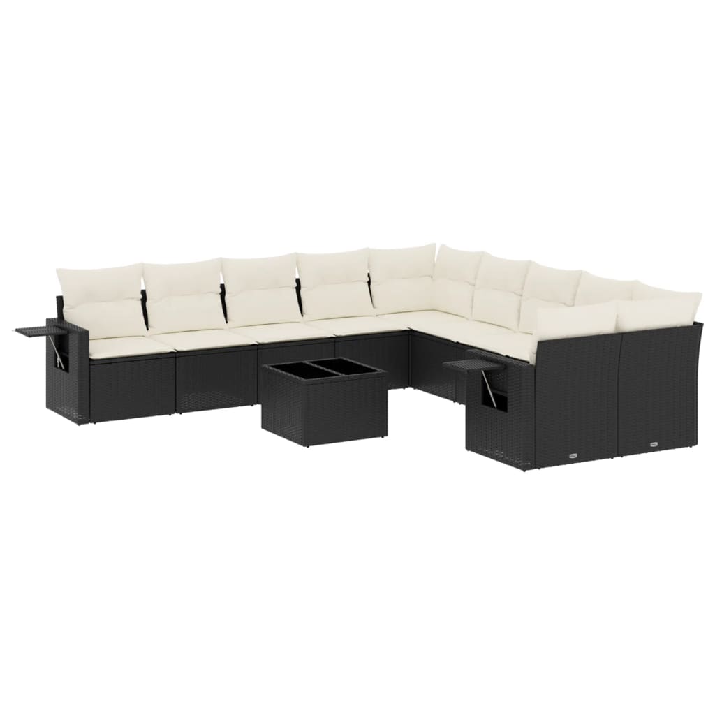 Set Divani da Giardino 11 pz con Cuscini in Polyrattan Nero