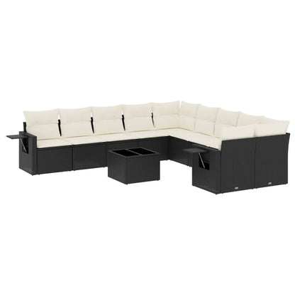 Set Divani da Giardino 11 pz con Cuscini in Polyrattan Nero