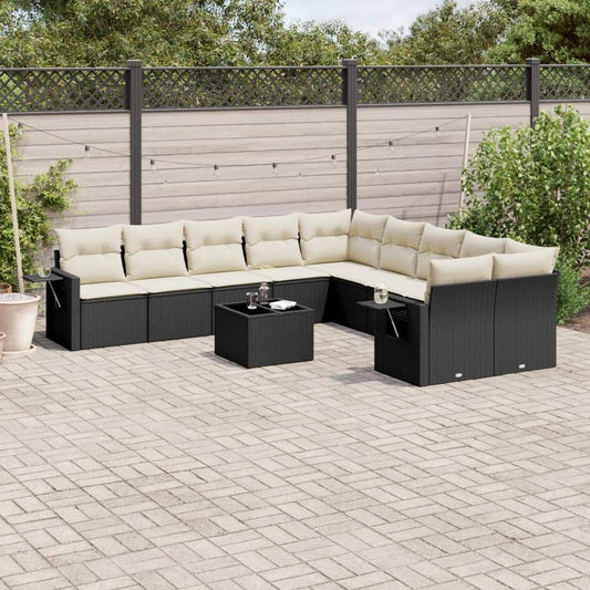 Set Divani da Giardino 11 pz con Cuscini in Polyrattan Nero - homemem39