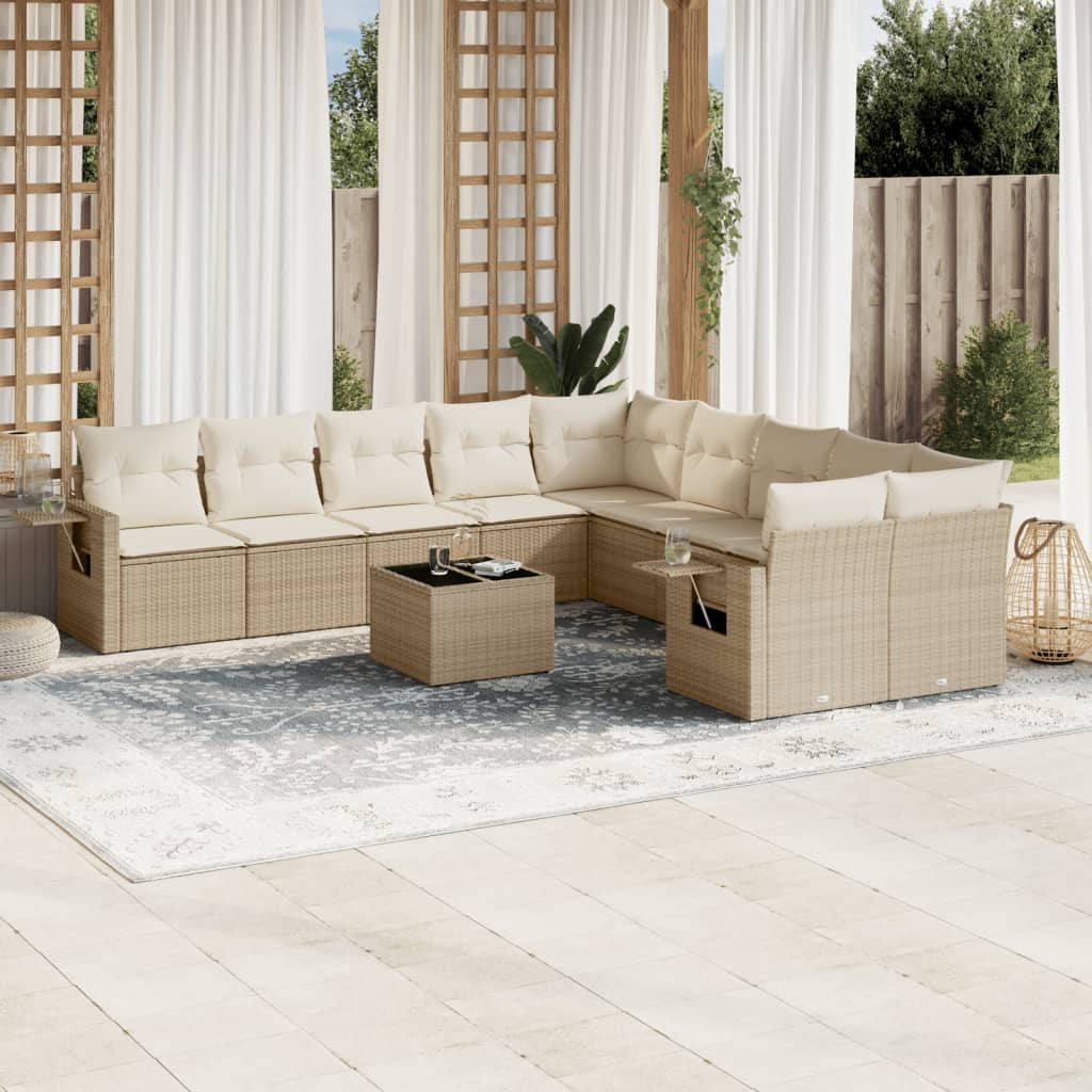 Set Divani da Giardino 11 pz con Cuscini Beige in Polyrattan | homemem39