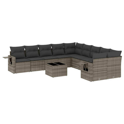 Set Divani da Giardino 11 pz con Cuscini in Polyrattan Grigio - homemem39