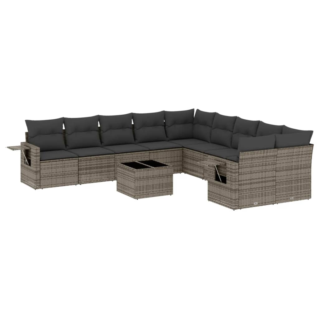 Set Divani da Giardino 11 pz con Cuscini in Polyrattan Grigio