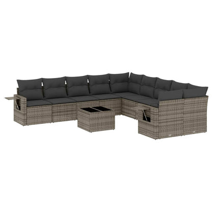 Set Divani da Giardino 11 pz con Cuscini in Polyrattan Grigio