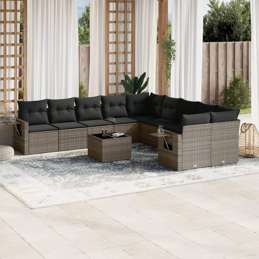 Set Divani da Giardino 11 pz con Cuscini in Polyrattan Grigio - homemem39