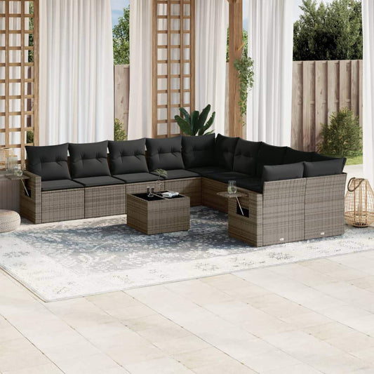 Set Divani da Giardino 11 pz con Cuscini in Polyrattan Grigio - homemem39