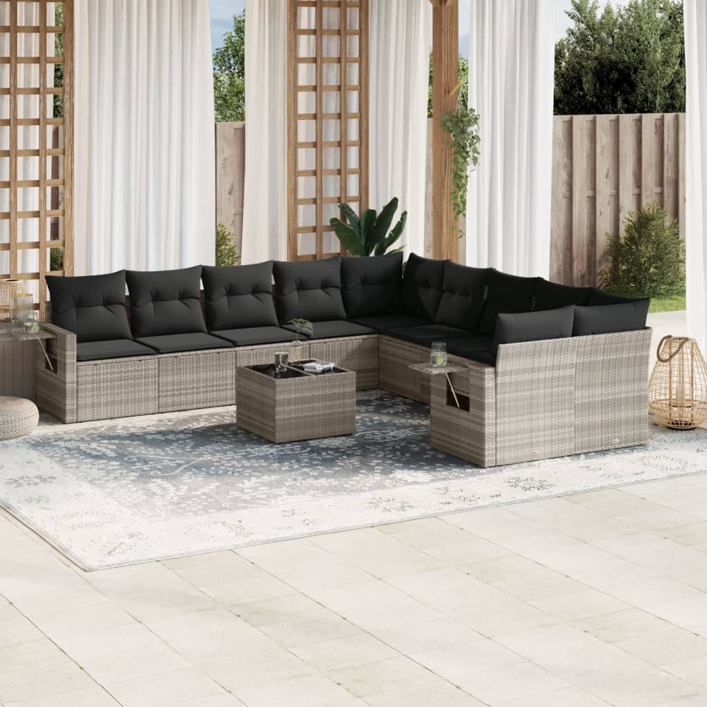 Set Divani da Giardino 11 pz con Cuscini in Polyrattan Grigio | homemem39