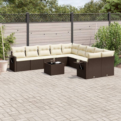 Set Divani da Giardino 11 pz con Cuscini Polyrattan Marrone - homemem39