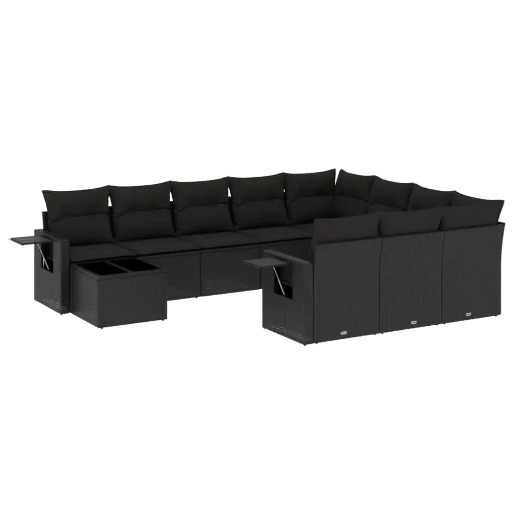 Set Divani da Giardino 11 pz con Cuscini in Polyrattan Nero - homemem39