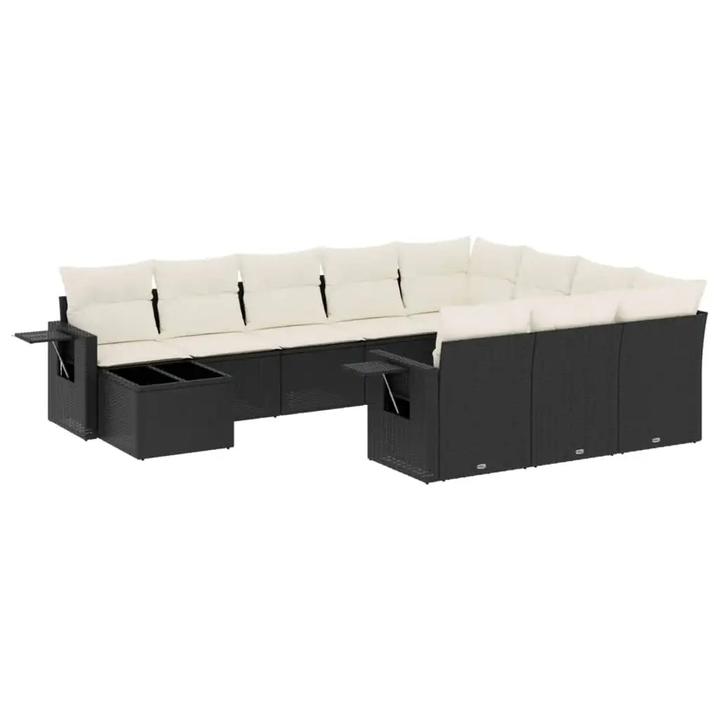 Set Divani da Giardino 11 pz con Cuscini in Polyrattan Nero - homemem39