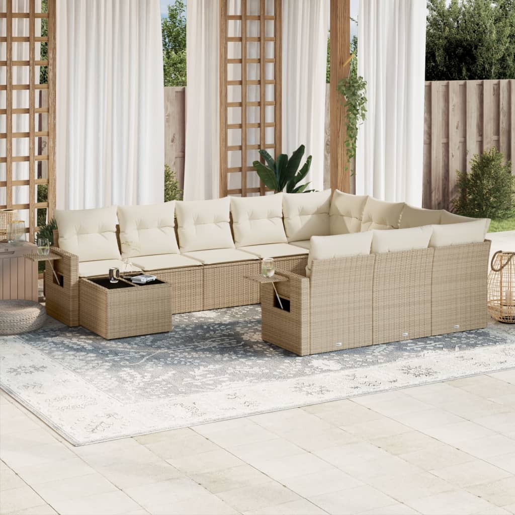 Set Divani da Giardino 11 pz con Cuscini Beige in Polyrattan | homemem39