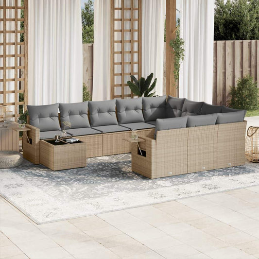 Set Divani da Giardino 11 pz con Cuscini Beige in Polyrattan - homemem39