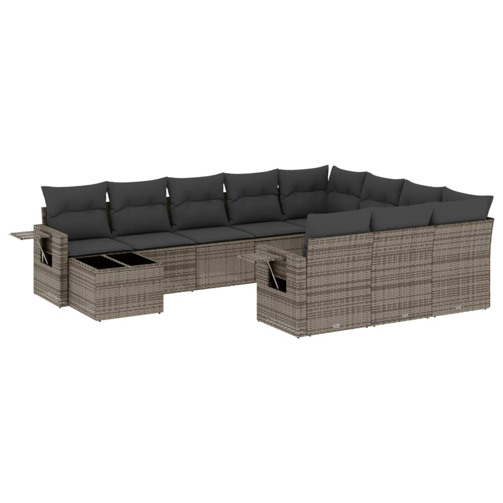 Set Divani da Giardino 11 pz con Cuscini in Polyrattan Grigio