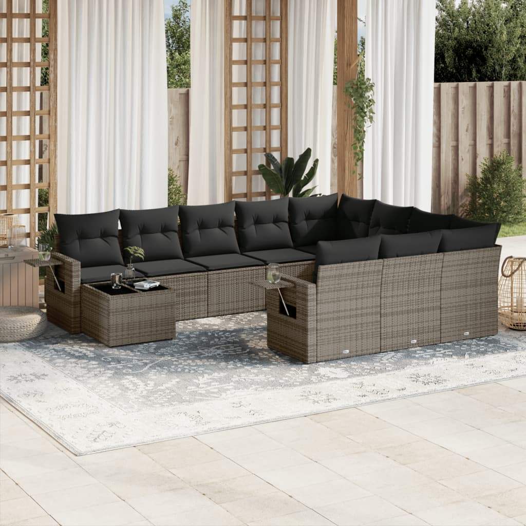 Set Divani da Giardino 11 pz con Cuscini in Polyrattan Grigio - homemem39