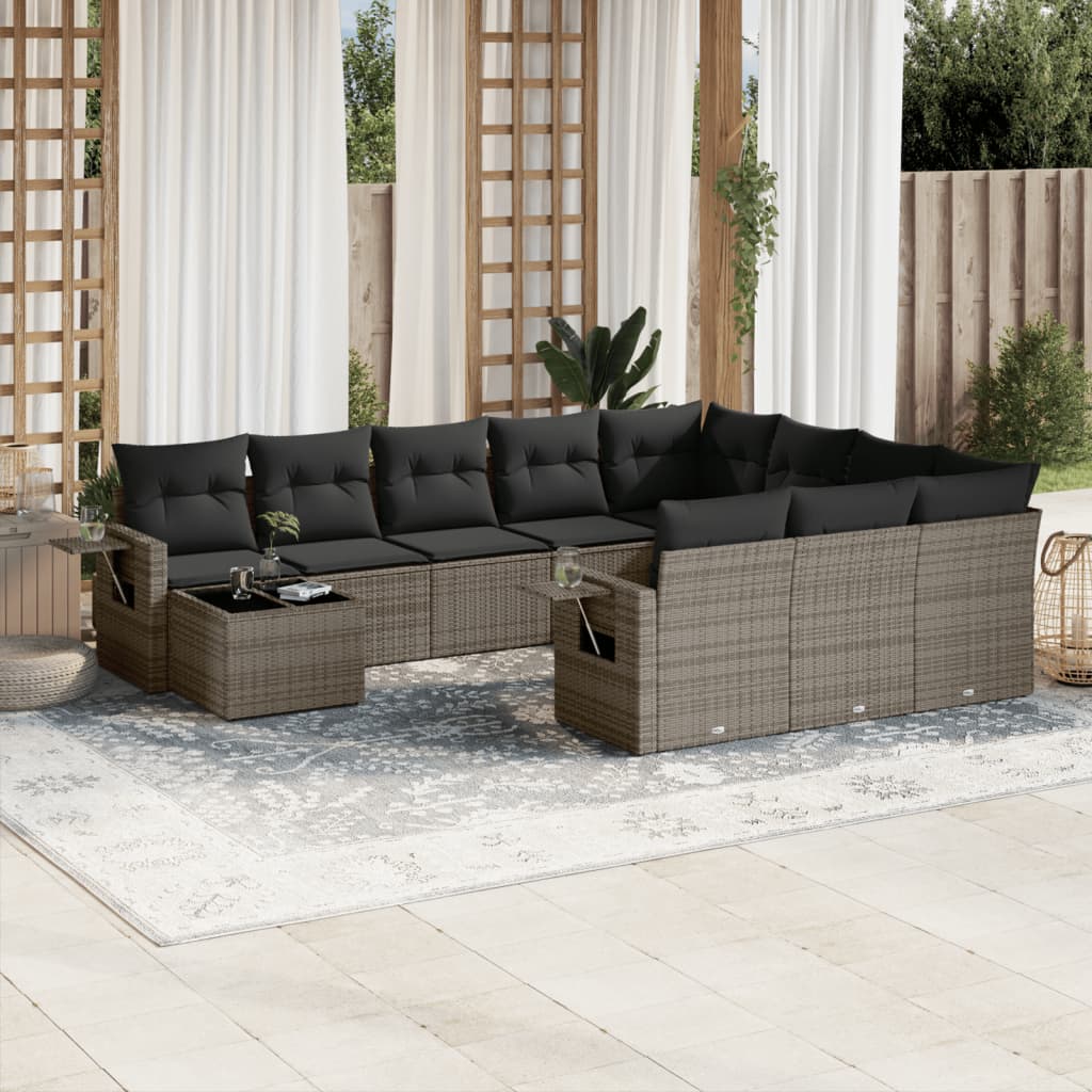 Set Divani da Giardino 11 pz con Cuscini in Polyrattan Grigio