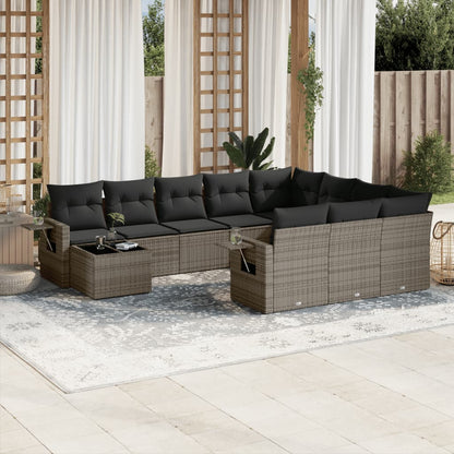 Set Divani da Giardino 11 pz con Cuscini in Polyrattan Grigio