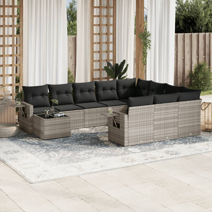 Set Divani da Giardino 11 pz con Cuscini in Polyrattan Grigio | homemem39