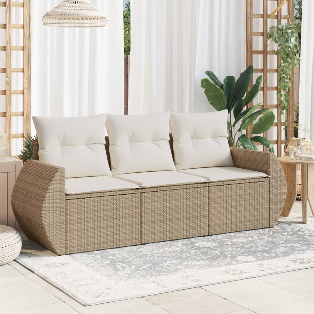 Set Divano da Giardino 3 pz con Cuscini Beige in Polyrattan | homemem39