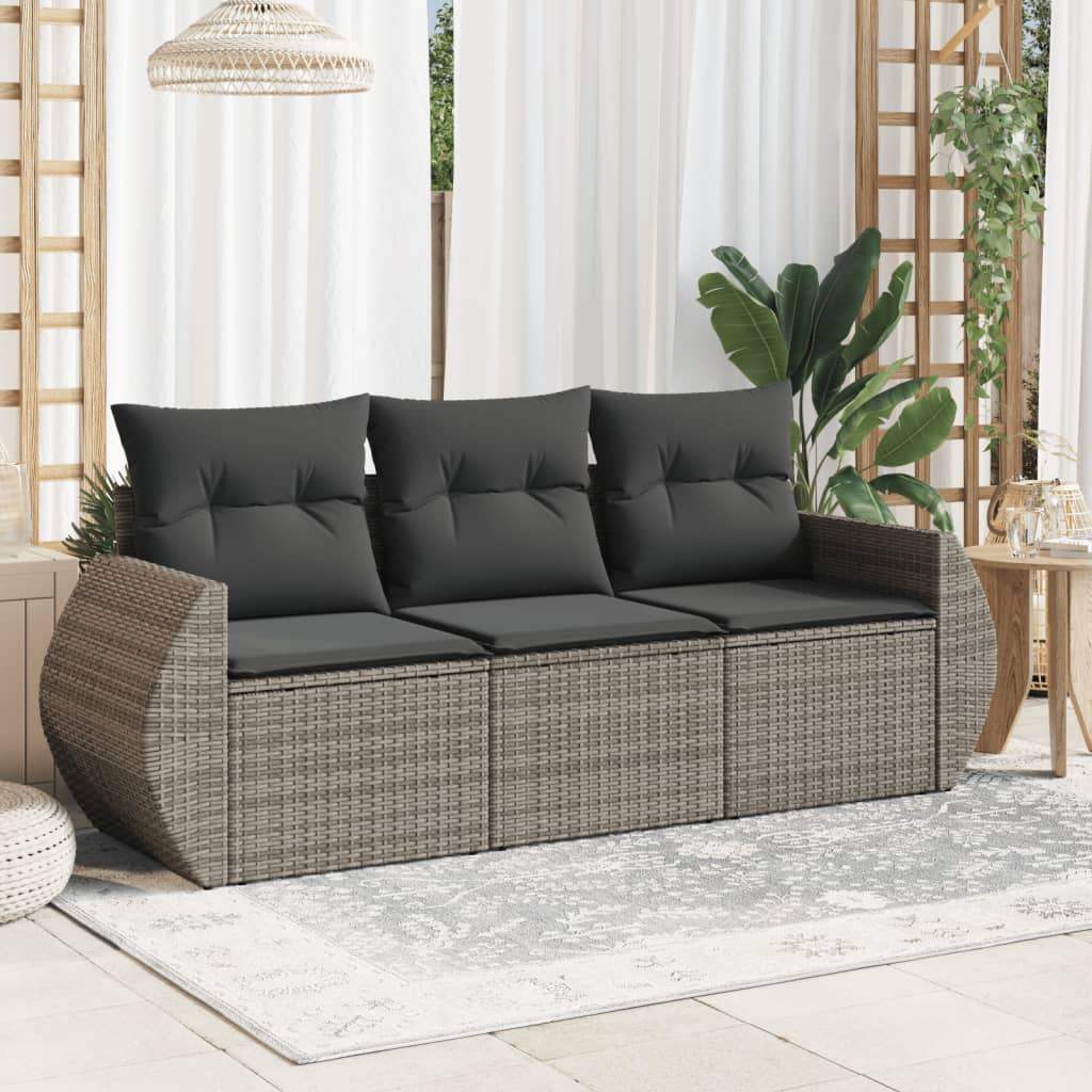 Set Divani da Giardino 3 pz con Cuscini Grigio in Polyrattan - homemem39