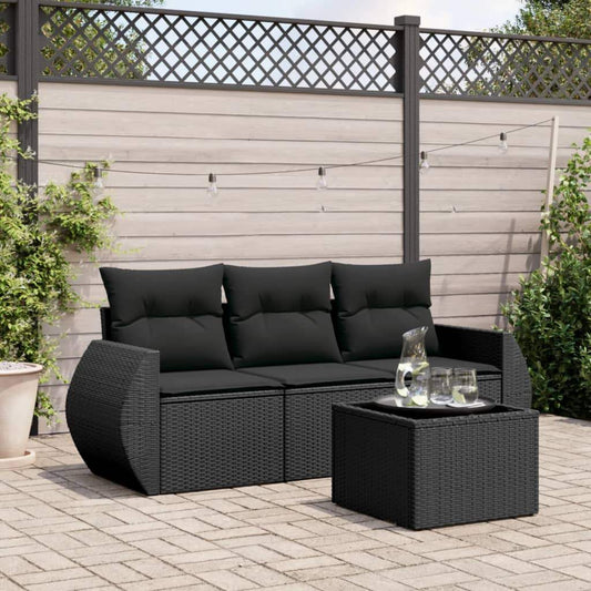 Set Divani da Giardino 4 pz con Cuscini Nero in Polyrattan - homemem39