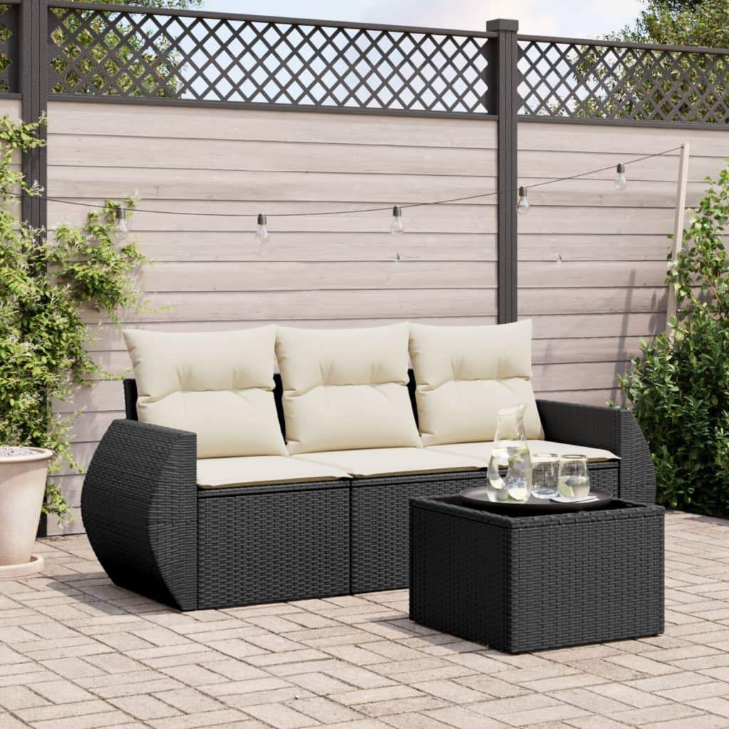 Set Divani da Giardino 4 pz con Cuscini Nero in Polyrattan - homemem39