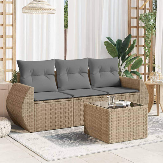 Set Divano da Giardino 4 pz con Cuscini Beige in Polyrattan - homemem39