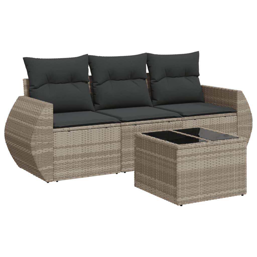Set Divano da Giardino 4pz con Cuscini Grigio Chiaro Polyrattan - homemem39