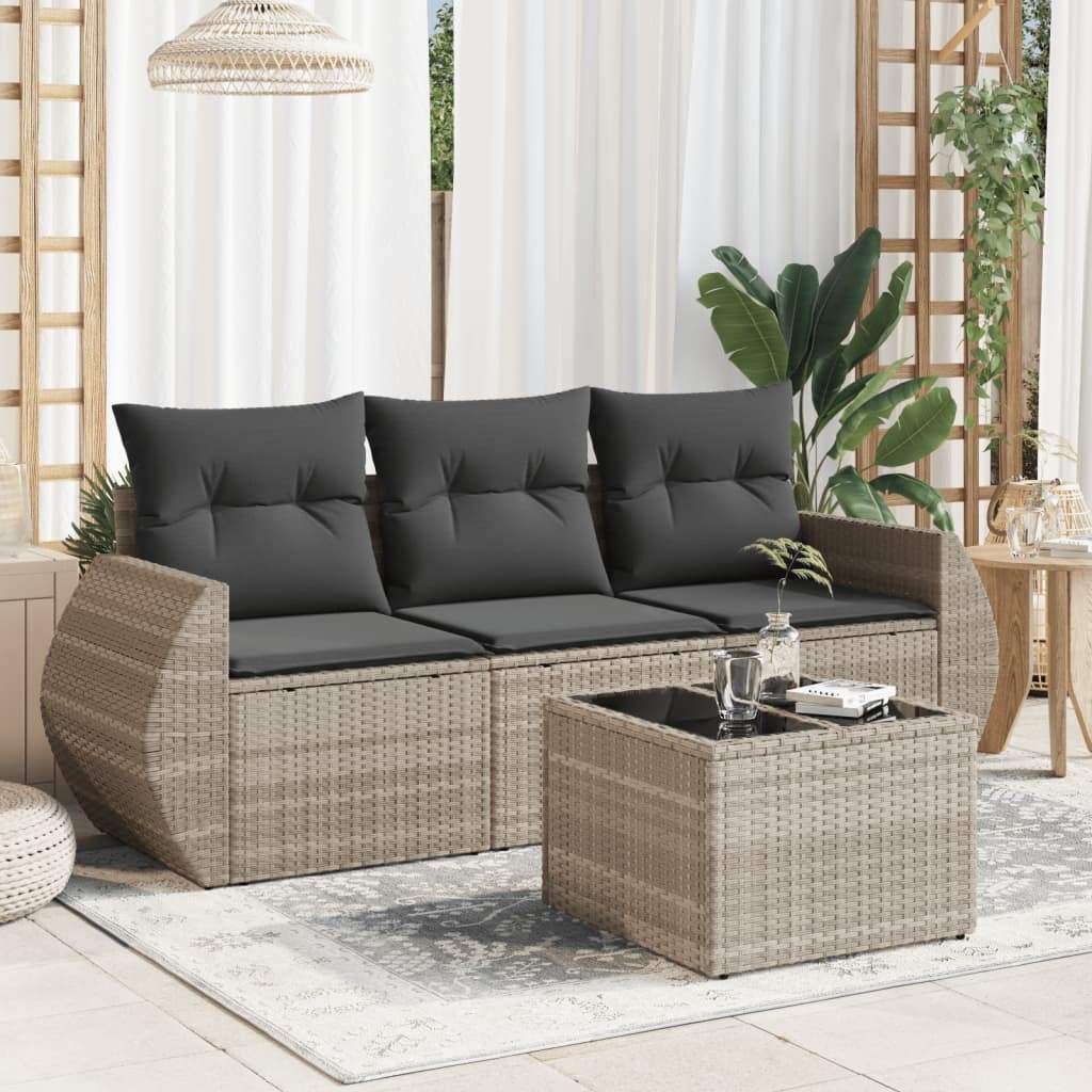 Set Divano da Giardino 4pz con Cuscini Grigio Chiaro Polyrattan - homemem39