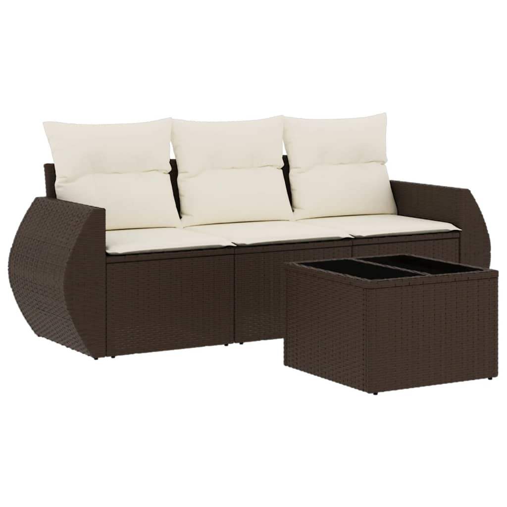Set Divano da Giardino 4 pz con Cuscini Marrone in Polyrattan - homemem39