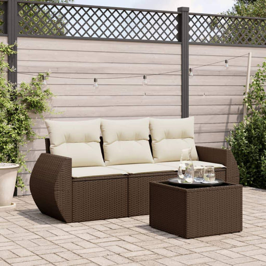 Set Divano da Giardino 4 pz con Cuscini Marrone in Polyrattan - homemem39