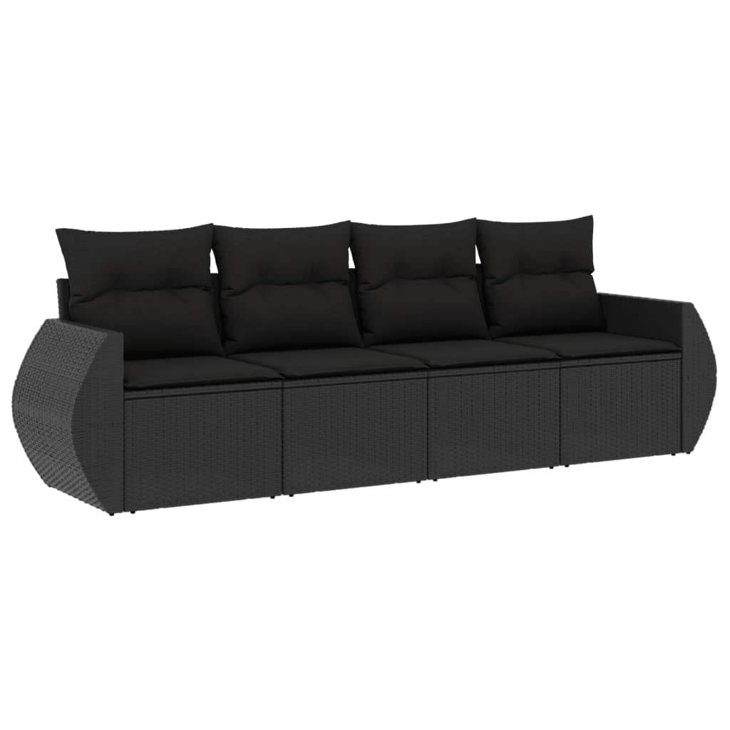 Set Divani da Giardino 4 pz con Cuscini Nero in Polyrattan - homemem39