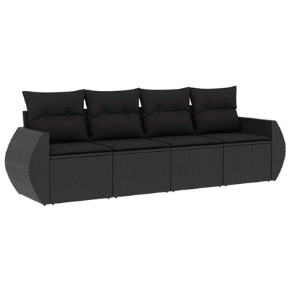 Set Divani da Giardino 4 pz con Cuscini Nero in Polyrattan - homemem39