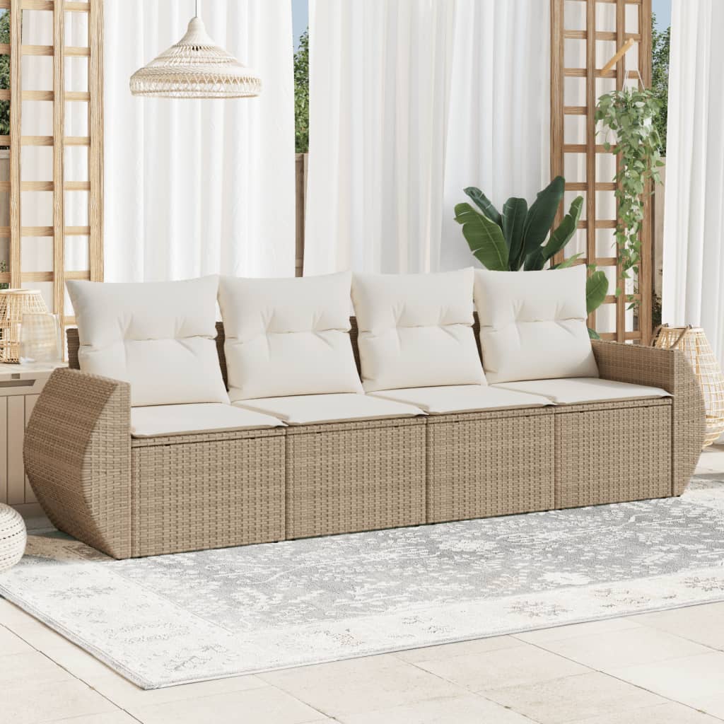 Set Divano da Giardino 4 pz con Cuscini Beige in Polyrattan | homemem39