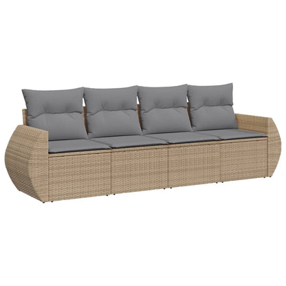 Set Divano da Giardino 4 pz con Cuscini Beige in Polyrattan
