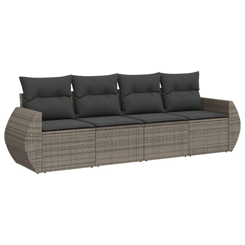 Set Divani da Giardino 4 pz con Cuscini in Polyrattan Grigio - homemem39