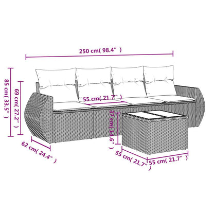 Set Divani da Giardino 5 pz con Cuscini in Polyrattan Nero - homemem39