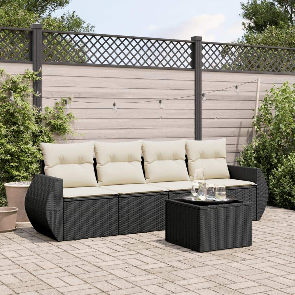 Set Divani da Giardino 5 pz con Cuscini in Polyrattan Nero - homemem39