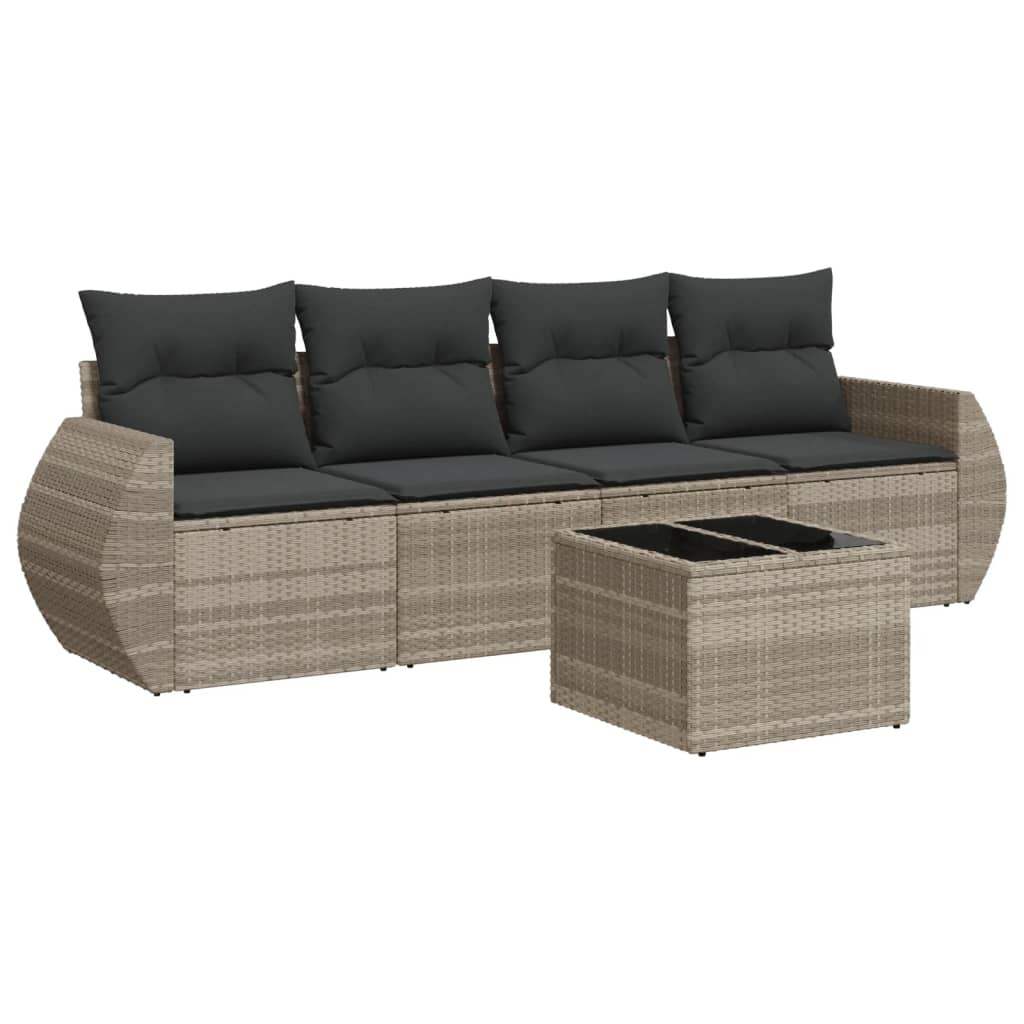 Set Divano da Giardino 5pz con Cuscini Grigio Chiaro Polyrattan - homemem39