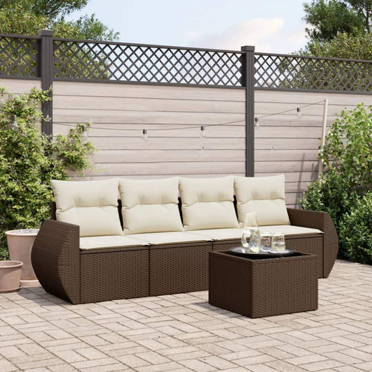 Set Divano da Giardino 5 pz con Cuscini Marrone in Polyrattan - homemem39