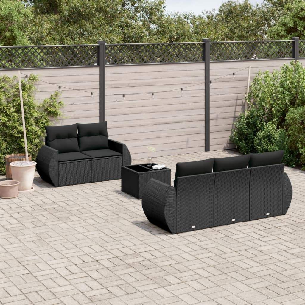Set Divano da Giardino 6 pz con Cuscini Nero in Polyrattan - homemem39