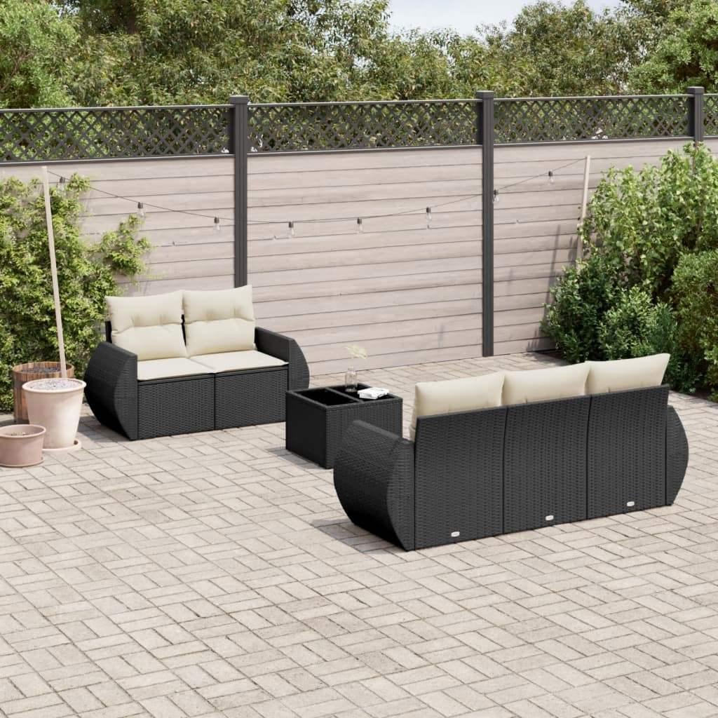Set Divano da Giardino 6 pz con Cuscini Nero in Polyrattan - homemem39