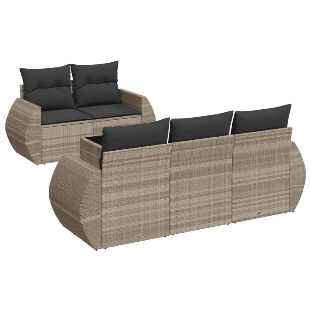 Set Divano da Giardino 6pz con Cuscini Grigio Chiaro Polyrattan - homemem39
