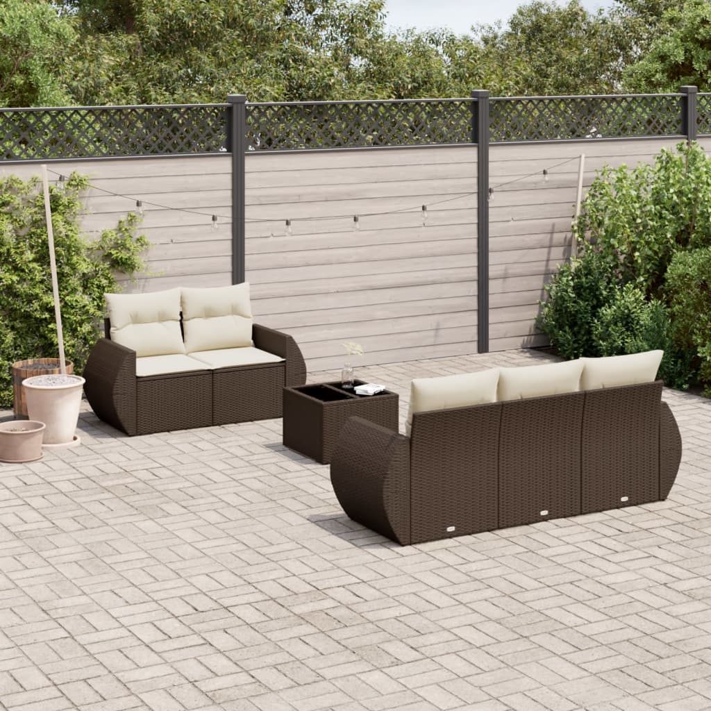 Set Divano da Giardino 6 pz con Cuscini Marrone in Polyrattan