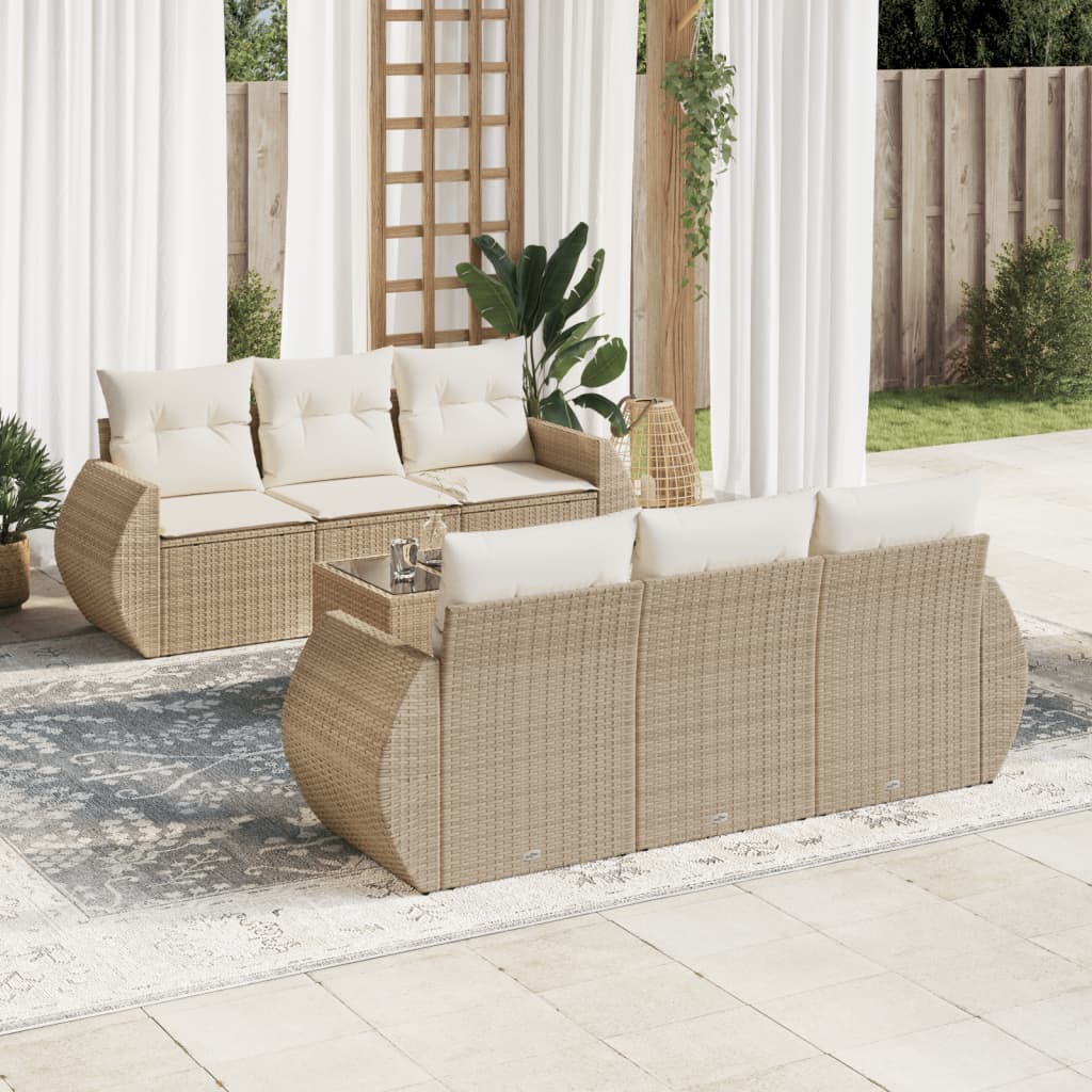 Set Divani da Giardino 7 pz con Cuscini Beige in Polyrattan | homemem39